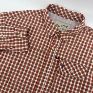 Duck Camp Fishing Shirt Mens XXL Orange Brown Gingham Performance Long Sleeve